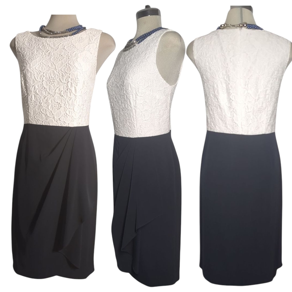 Jones New York Cream Sheath Dress Sleeveless Cowl Neck